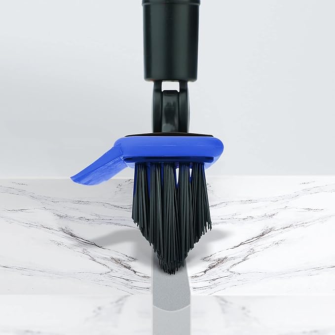 2 in 1 Floor Scrub Brush Grout Brush with 57.8" Long Handle,120°Rotatable Shower Tile Grout Scrubber,V-Shaped Corner Brush for Hard to Reach Areas (Blue)