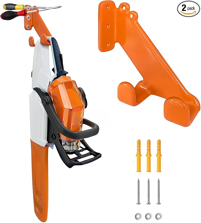 Chainsaw Hanger - 1Pack/2 Pack Chainsaw Holder, Heavy Duty Chainsaw Wall Mount, Garage Organization Garage Storage Shed Organizer Mounted Chainsaw Rack Tool Racks (2, Orange)
