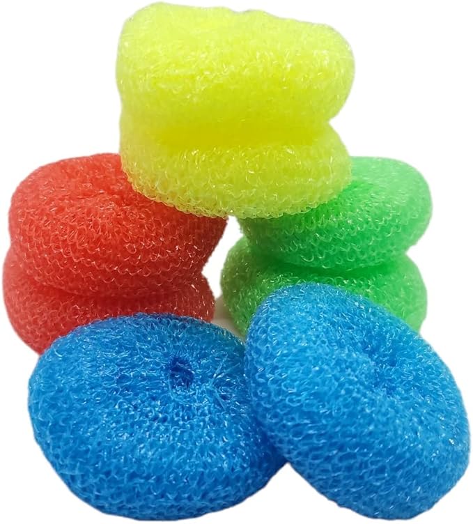 Handy Housewares Durable Non-Scratch Nylon Scouring Pads | Round All-Surface Cleaning Pads | Multi-Use Kitchen Scrubbers | Safe for Non-Stick Cookware | 8-Pack Random Colors