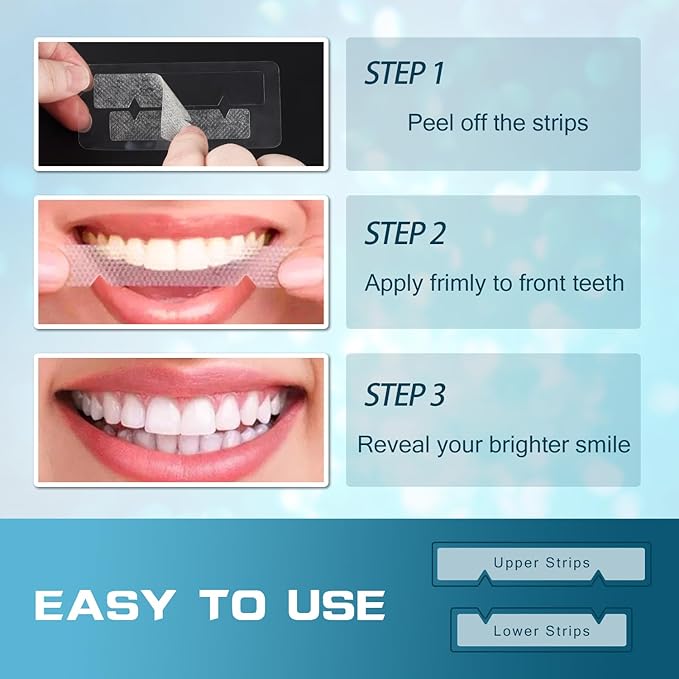 Teeth Whitening Strip 14 Treatments - Whitening Strips for Sensitive People, Fast Remove Smoking, Coffee, Wine Stains, Teeth Brightening Kit Pack of 28 Non-Slip Strips