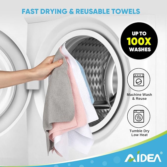 AIDEA Microfiber Cleaning Cloth Roll, 50PK, Paper Towels Reusable Grey Tear Away Towels, Washable Shop Rags, Microfiber Towels for Cars, Lint Free Rags for House, Kitchen, Window,11.5"×11.5"