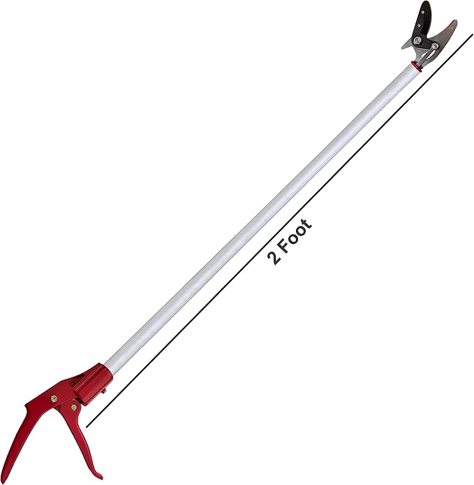 Tree Trimmer, 2 Foot Pole Pruner, Long Reach Pruning Shears, Cut and Hold Garden Clippers, Aluminum Lightweight Handle Fruit Picker, Branch Bypass Loppers