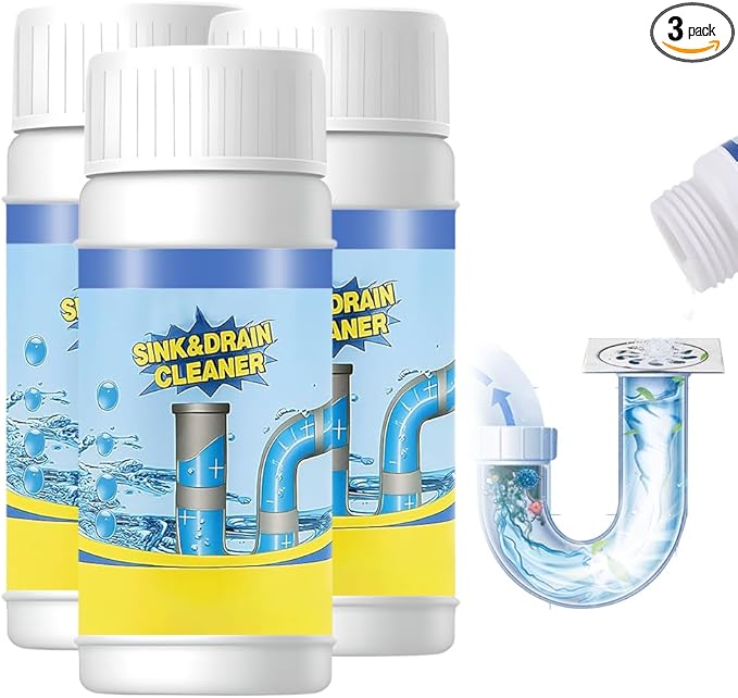 3PCS Drain Cleaner Powder, Multi-functional Pipeline Dredging Agent, Sink Drain Cleaning Powder for Kitchen, Bathroom, Toilet, Pipe Maintenance