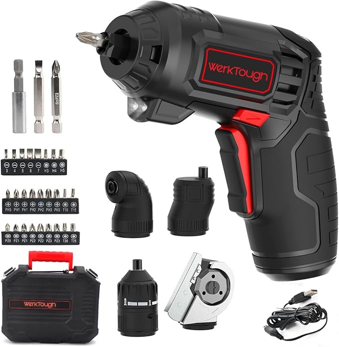 4V Cordless Rechargeable Screwdriver,Max 10Nm Electric Power Screwdriver Set with Cutting Head for Plastic/Fabric/PVC/Cardboard, 1500mAh Fast USB-C Charging, 27 Bits