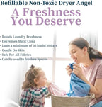 Dryer Angel - Natural Dryer Sheet Alternative, Non-Toxic Reusable Fabric Softener Sheets and Scent Booster, Safe for Babies and Sensitive Skin, Laundry Room Essentials - 2 Packs + 2 Refills