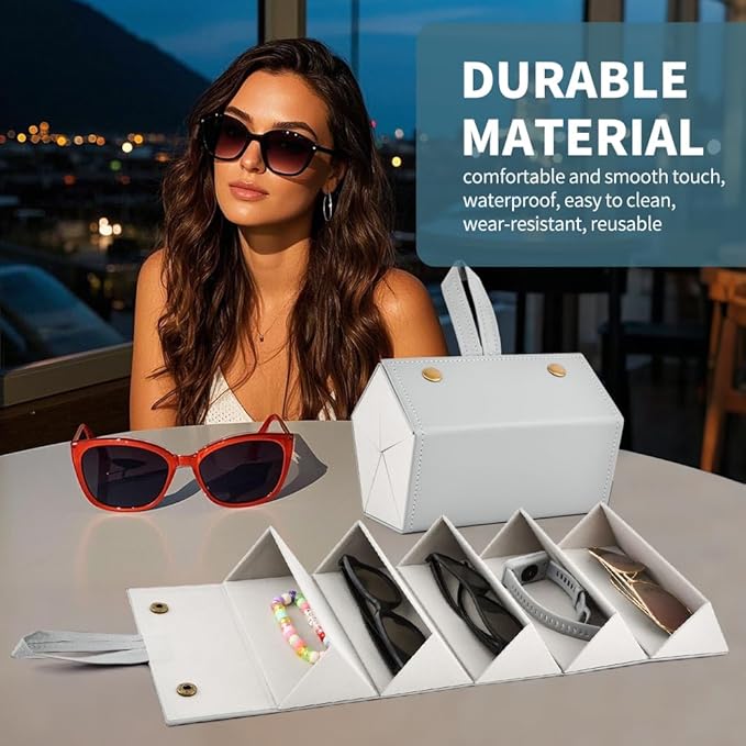 5 Slots Sunglasses Organizer With Hook, Sunglasses Travel Case, Eyeglasses Holder, Multiple Glasses Case for Women Men(COLOR:Grey)