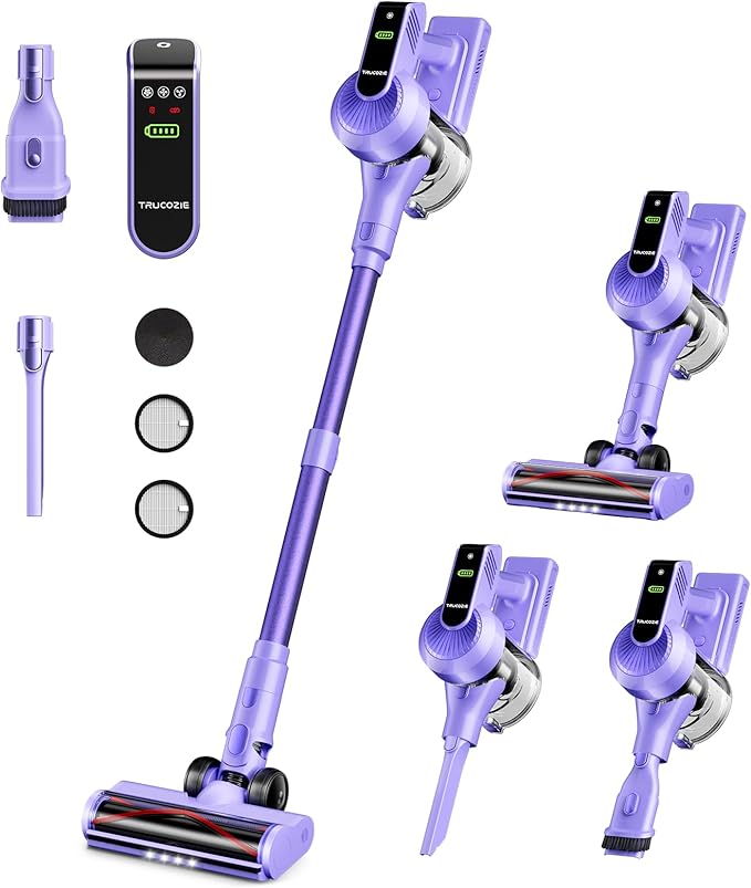 Cordless Vacuum Cleaner, 40Kpa 45Mins Vacuum Cleaners for Home, 8-in-1 Lightweight Stick Vacuum with Powerful Suction, Anti-tangle Wireless Vacuum for Carpet, Tile, Pet Hair, Hardwood Floors, Purple