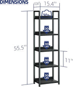 NUMENN Narrow Bookshelf, 5 Tier Bookshelves, Home Office Bookcase Shelf Storage Organizer, Free Standing Storage Shelving Unit for Bedroom, Living Room and Home Office, Black