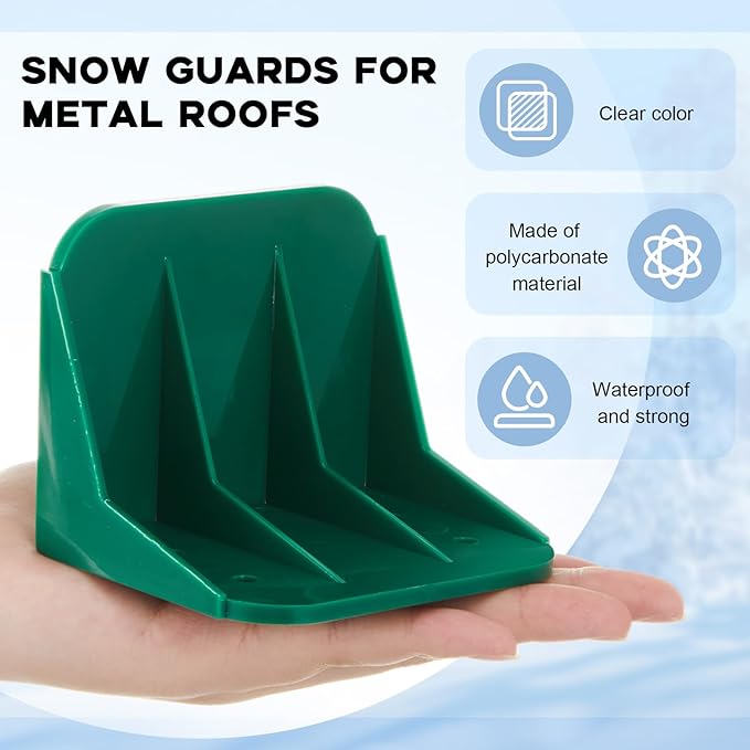 Taiyin 25 Pack Large Snow Guards for Metal Roofs 4 x 3 x 3 Inch Jumbo Ice Guard Snow Stops for Prevent Sliding, Without Screws or Adhesive (Green)