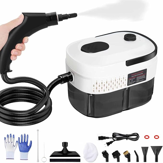 2025 Portable Handheld Steam Cleaner 2500W High Temperature Cleaning Steamer Machine for Car Detailing, 1200ml Large Capacity 3-Levels Adjustable Hand Held Steamer for Home, Car, Kitchen(White)