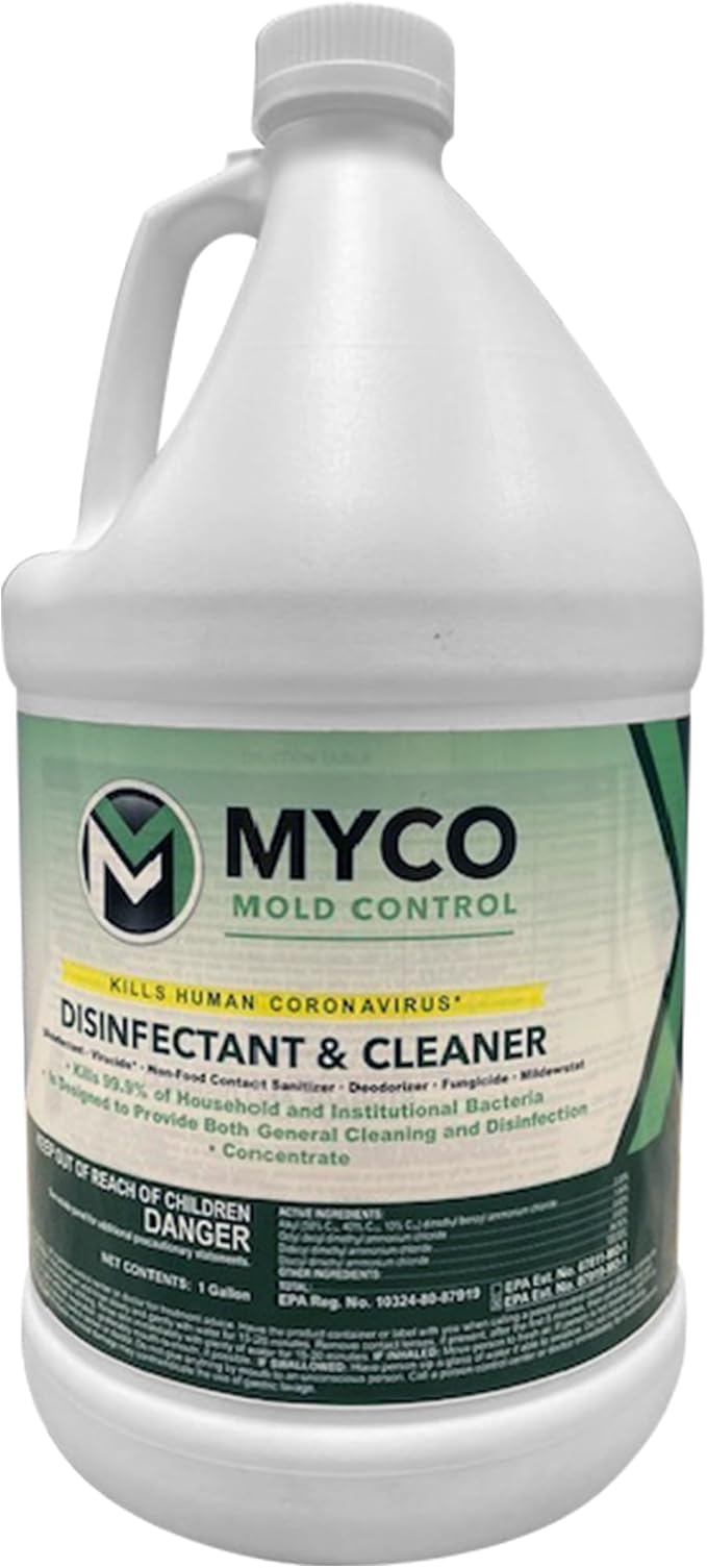 Myco Mold Control Concentrate – EPA-Registered Hospital Grade Disinfectant & Cleaner, Quat Formula for Mold Remediation & Bacteria Control, Commercial & Residential Use, 4 Gallon