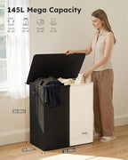 SOLEDI Large Double Laundry Hamper with Lid, Collapsible Clothes Hamper 2 section with Removable Bags, Space-Saving Laundry Basket for Bedroom, Dorm, College