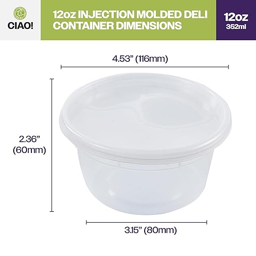 CIAO! 12OZ PP Injection Molded Soup-Deli Container with LLDPE Lid, Microwavable and BPA Free (240/240 combo pack)