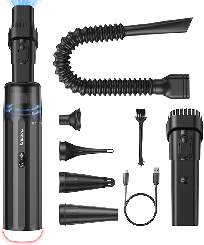 Chuboor 13000PA Powerful Car Vacuum Cleaner High Power Cordless Rechargeable, Handheld Vacuum, Portable Mini Vacuum with LED SOS Light, Small Hand Held Vacuuming Cordless(P16-Black)