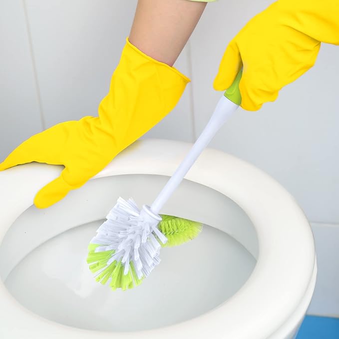 Pine-Sol Toilet Bowl Cleaner Brush with Holder | Heavy Duty Cleaning Wand with Under The Rim Scrubber, Non-Slip Handle, Storage Caddy | Bathroom Supplies, Yellow, Green
