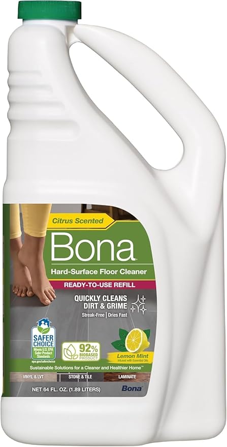 Bona Multi-Surface Floor Cleaner, for Stone Tile Laminate and Vinyl LVT/LVP with Lemon Mint 64 Fl Oz