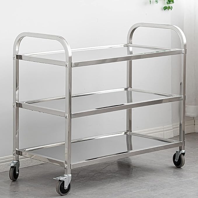 uyoyous 3 Tier Large Heavy Duty Stainless Steel Utility Cart 37"x20"x37" Industrial Serving cart with 360°Rotation Wheels Kitchen Island Stainless Steel Storage Trolley for Hotel Restaurant Home Use