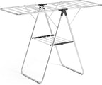 KINGBOARD Clothes Drying Rack, Laundry Drying Rack with Height-Adjustable, Foldable Gullwing for Easy Storage, No Assembly, Indoor Outdoor Use, 56.4" D x 21.6" W x 39.3" H, Black
