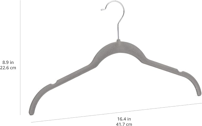 Amazon Basics Non-Slip Shirt Clothes Hangers Velvet, Space-Saving Slim, Sturdy, Pack of 100, Gray/Silver