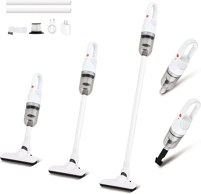 Handheld Vacuum Cleaner,Ultra-Lightweight Mini Portable Vacuums for Home, 6 in 1 Stick Vac Cleaners for Car,Pet Hair(White Cordless)