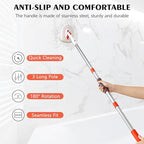 SetSail 4-in-1 Tile Tub Floor Scrubber with 52-inch Adjustable Long Handle Shower Cleaner Brush Comes with Window Scrubber and 3 Replacement Brush Heads for Cleaning Bathroom Kitchen Tub Tile,Orange