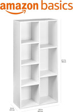 Amazon Basics 7 Cube Organizer Bookcase Shelf, Storage for Home and Office, 9.25"D x 19.49"W x 41.73"H, White