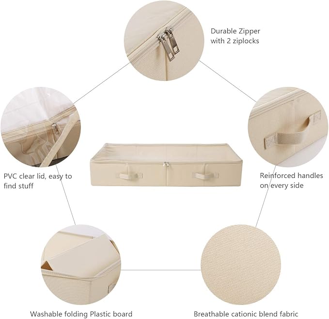 31.5"(85cm) Length Spacious Visible Lidded Under Bed Storage Bins for Shoes, Blankets, Toys Organization Containers, Wedding Dress Storage Box, Beige