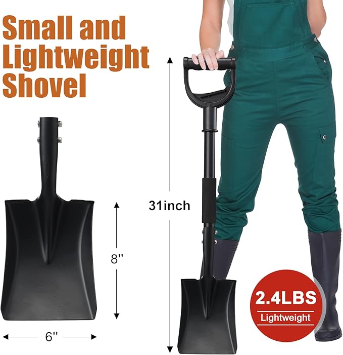 Shovel, Garden Shovels for Digging, 31” Small Spade Square Shovel with D-Handle Portable，Suitable for Car Snow Removal Trenching Kids Sand Beach Shovel Camping Gardening