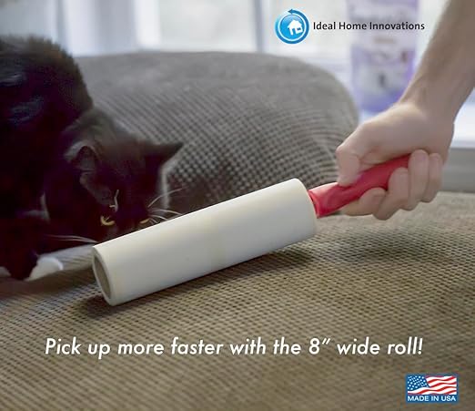 Made in USA – Heavy Duty 8” Wide Lint Roller 6-Pack, Extra Sticky Pet Hair Remover for Clothes, Carpets, Furniture & Car – Dog & Cat Hair Lint Remover with Easy Peel Sheets, Total 360 Sheets