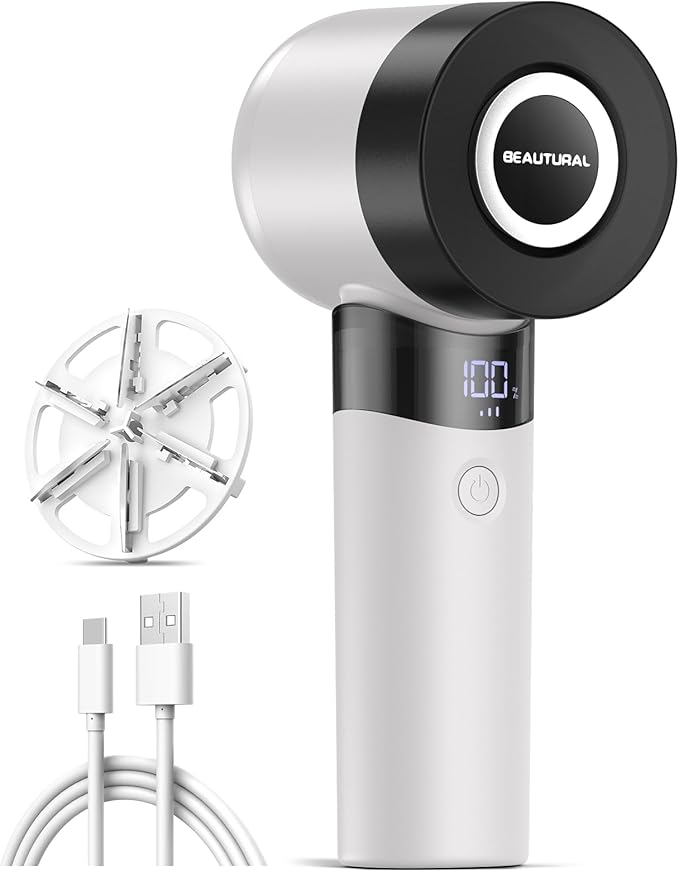 BEAUTURAL Fabric Shaver and Lint Remover, Rechargeable Electric Sweater Shaver with 3 Speeds, 6 Leaf Blades and LED Display, Portable Pilling Remover for Clothes, Furniture, Blankets