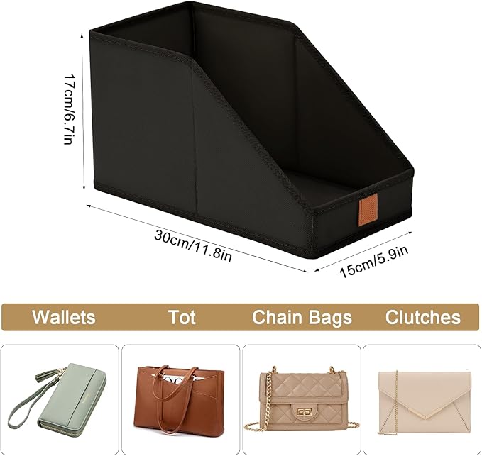 DIMJ Closet Organizers for Purses and Bag Storage, Small Storage Bins Foldable, Storage Baskets for Shelves, Wardrobe, Bedroom, Office - Fabric Cube Storage 4 Pack(Black, 5.9 x 11.8 x 6.7 in)