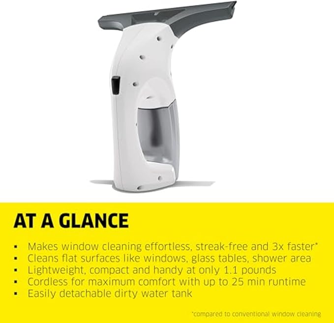 Kärcher WV 1 Electric Window Vacuum Squeegee 10" - Perfect for Showers, Mirrors, Glass, and Countertops - Electric Squeegee