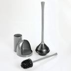 iDesign Compact Toilet Brush and Plunger Set for Bathroom Cleaning and Storage - Gray