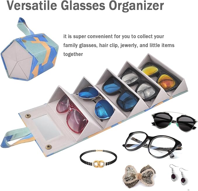 Kenpal Sunglasses Storage Organizer Holder Foldable Travel Case with 5 Slot Compartments for Multiple Glasses