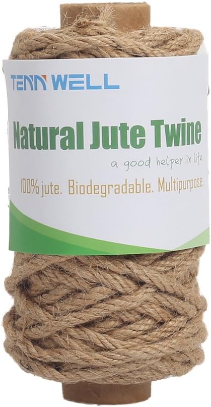 Tenn Well Strong Natural Jute Twine, 4mm Thick 66 Feet Long Jute String Rope Roll for Garden, Arts & Crafts, Home Decor, Packaging