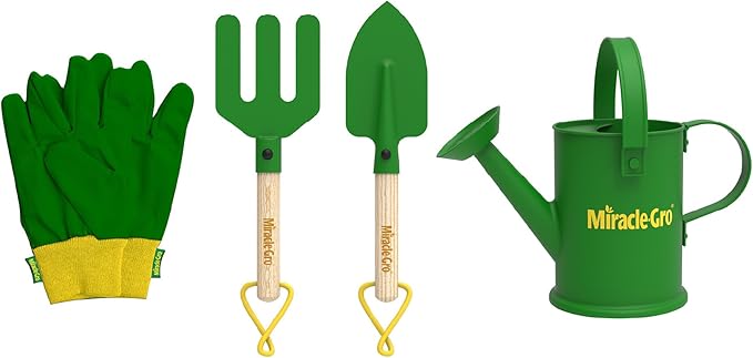 Red Toolbox Miracle-GRO 4 Piece Hand Garden Toolset for Kids Age 3+ with Hand Trowel, Hand Fork, Gloves and Watering Can