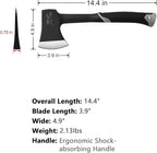 JXE JXO Camping Axe & Hatchets - 14.4" Chopping Axe with Sheath, Forged Steel Construction & Ergonomic Shock-Absorbing Grip (Grey