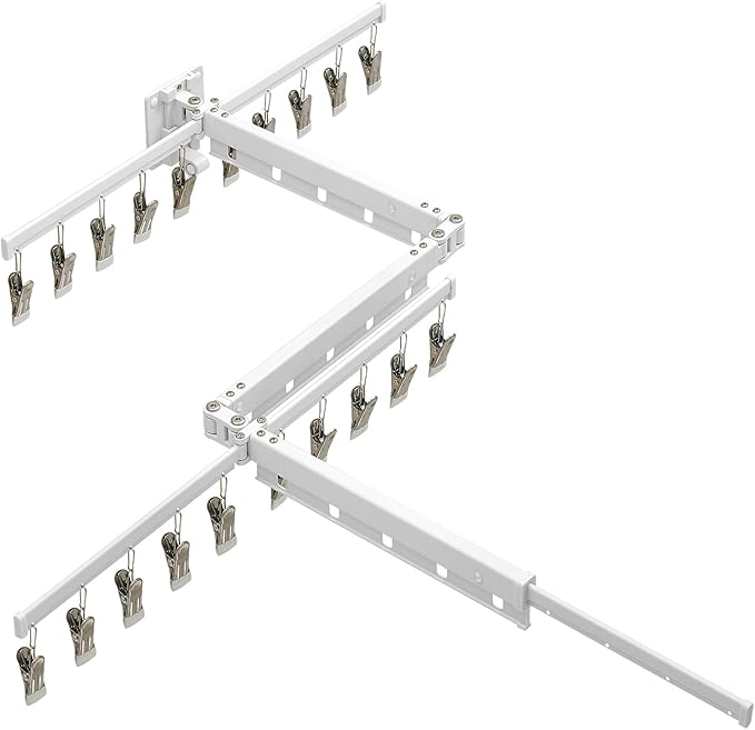 Hoimpro White 51" Clothes Drying Rack Retractable Foldable Wall Mounted, Tri-Fold Space Saving Collapsible for Hanging Clothing Coat, Ideal for Patio, Laundry Room Organization and Storage, Bathroom