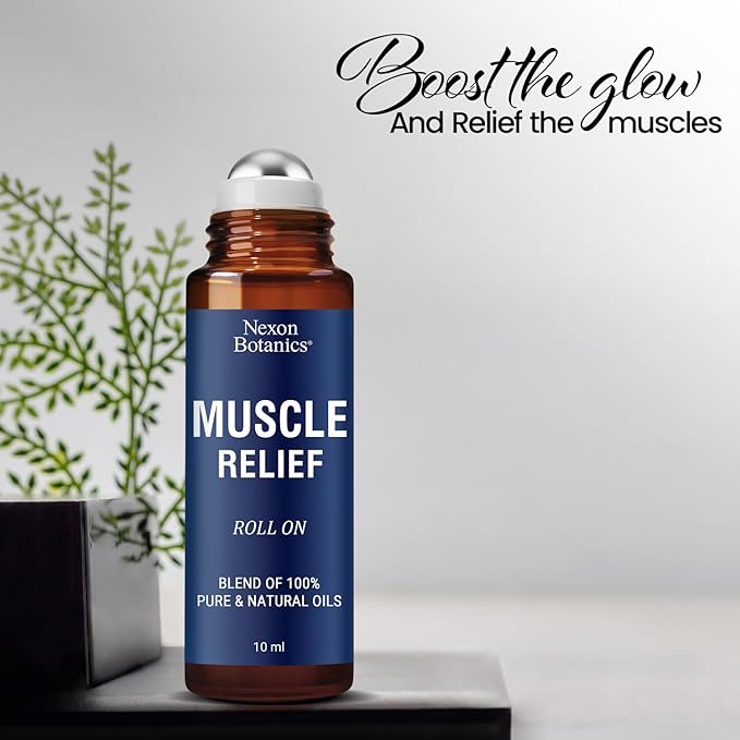 Muscle Relief Essential Oil Roll-On 10 ml - Pure Natural Blend for Sore Muscles, Aches & Recovery - Easy Roller for Athletes & Active Lifestyles - Nexon Botanics