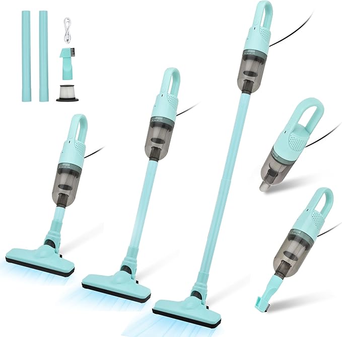 Handheld Vacuum Cleaner,Ultra-Lightweight Mini Portable Vacuums for Home, 6 in 1 Stick Vac Cleaners for Car,Pet Hair,Carpet（Green Corded