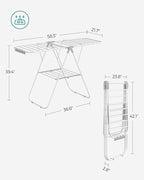 SONGMICS Clothes Drying Rack, with Sock Clips, Metal Laundry Rack, Foldable, Space-Saving, Free-Standing Airer, with 2 Height-Adjustable Gullwings, Indoor Outdoor Use, White and Gray ULLR052W02