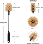 2-in-1 Long Handle Bottle Brush - Water Bottle Cleaning Accessories - Flexible Scrub Brush for Water Bottles,Mugs, Glasswares - with Replacement Brush Heads，Dishwasher Safe Reusable，Brown