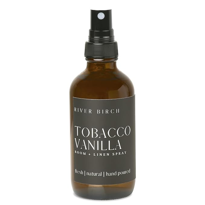 River Birch Luxury Linen and Room Spray - Tobacco Vanilla Home Signature Scent - Room Fragrance Spray - Fragrant Fresh Linen Air Freshener For Bedding - Handmade in Texas - 4 oz Glass Amber Bottle