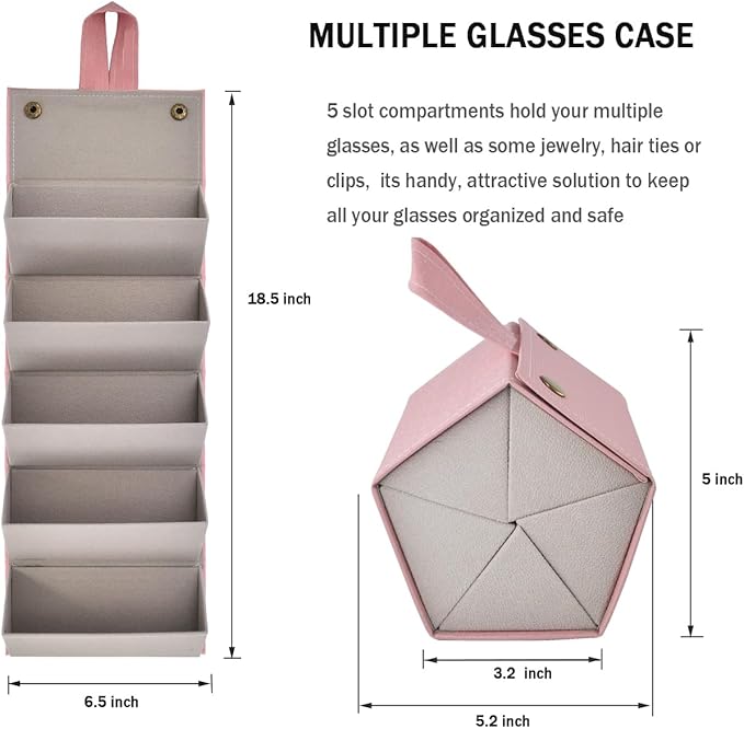 Kenpal Sunglasses Storage Organizer Holder Foldable Travel Case with 5 Slot Compartments for Multiple Glasses