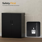 Metal Storage Cabinet 36" H,Steel Locking Cabinet with 2 Lockable Doors and 2 Adjustable Shelves Easy to Assemble for Home Office, Garage,School, Apartment, Warehouse, Utility Room,Black