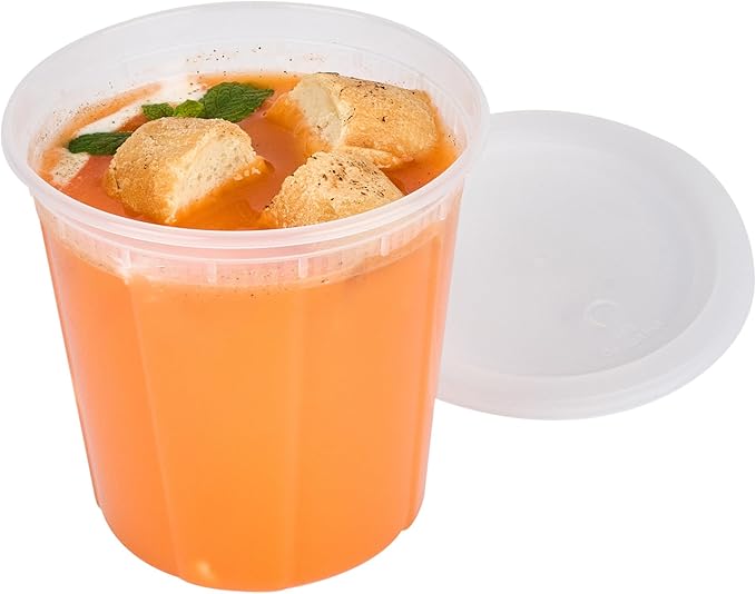 Restaurantware Plastic Food Container 100 Pack of 32 oz Clear Microwave-Safe Storage Container With Lid Leakproof Round Shape Disposable Freezer-Safe