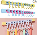 Utility Slide Rail Hook,Under Cabinet Kitchen No Punching Hooks for Hanging Utensil,Bathroom Bedroom Office Wall Door Rack with 10 Hooks,2Pieces