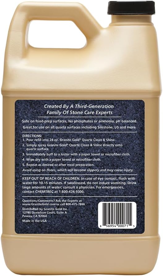 Granite Gold Clean and Shine Refill, Streak-Free Deep Cleaning and Polishing of Natural Stone and Quartz Surfaces, 64 Ounces