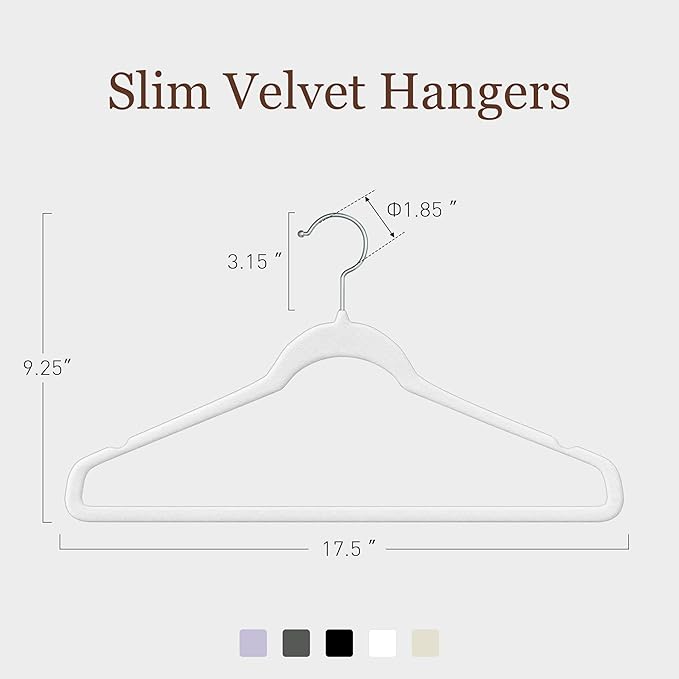 Velvet Hangers 100 Pack, Slim Non-Slip Clothes Hangers Space-Saving for Closet, Heavy Duty for Pants, Coats, Skirts, Jeans, Sweaters and More, Nylon-Flocked, White