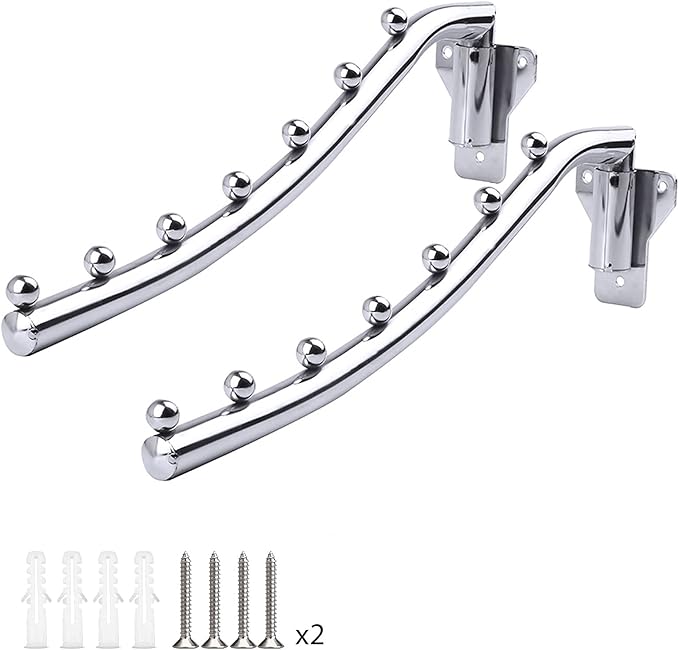 Folding Wall Mounted Clothes Rack, Wall Clothes Hanger Detachable Sturdy Swing Arm Coat Hanger Stainless Steel Clothes Hook Closet Rod Clothing Holder Drying Racks for Bathrooms Laundry Room, 2 Pack